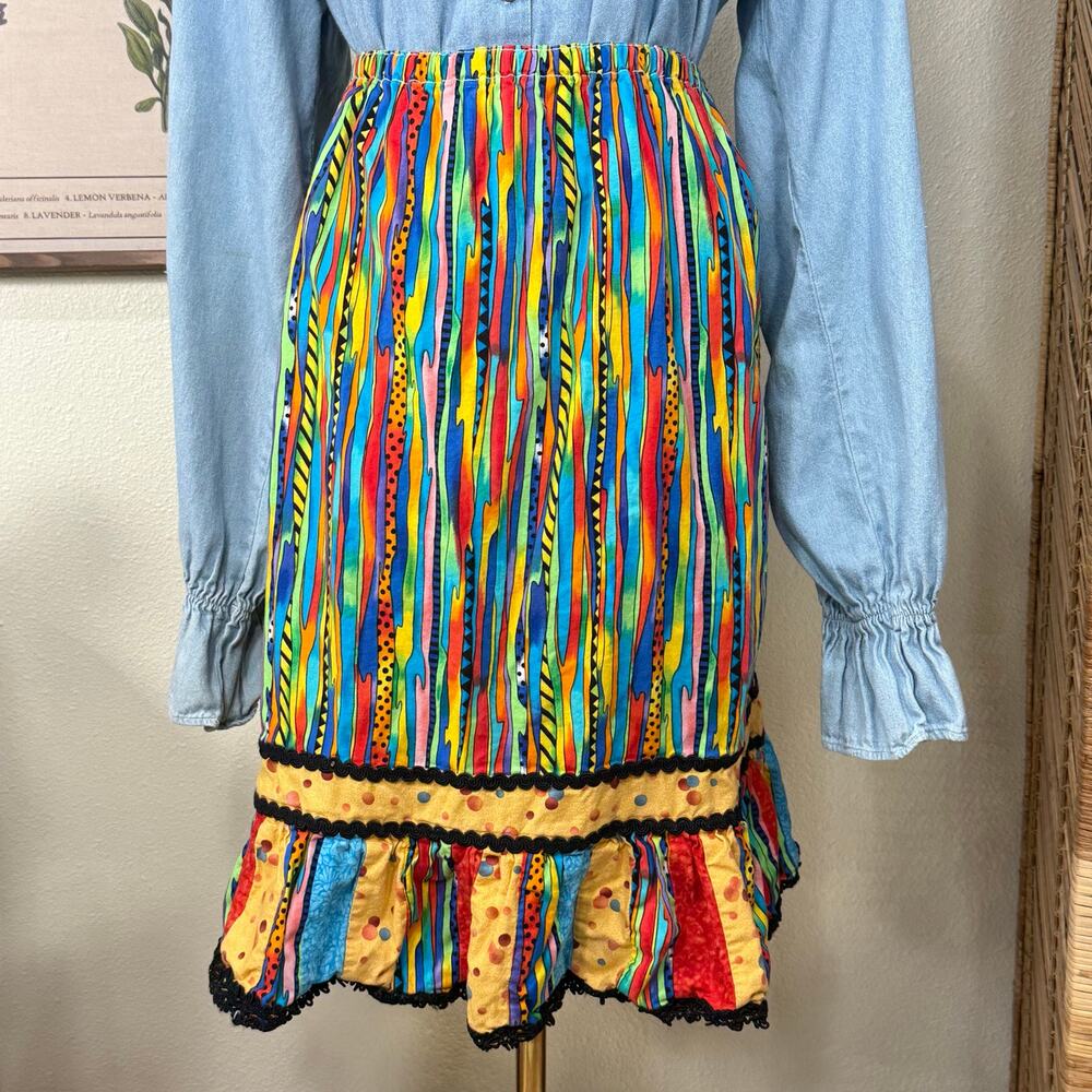 Handmade Multicolor Ruffle Skirt Clowncore Artsy Art Teacher Kidcore Whimsy XS S